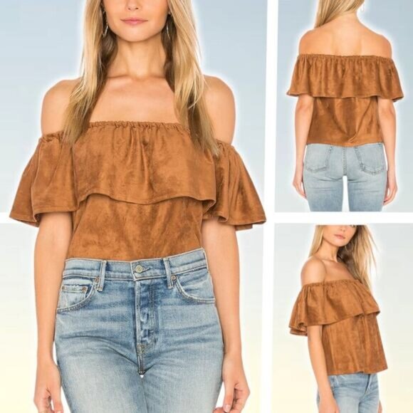 NWT CUPCAKES & CASHMERE Jennings Faux Suede Off The Shoulder Sz XS Butterscotch - Picture 1 of 5